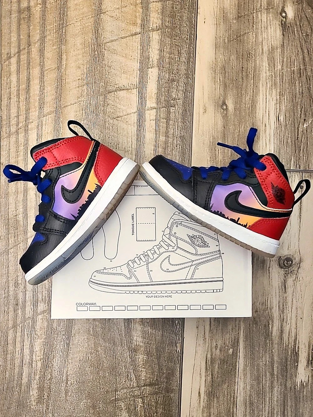 Jordan 1 Mid SS (TD) ) Sneakers Red & Blue Waist 6C